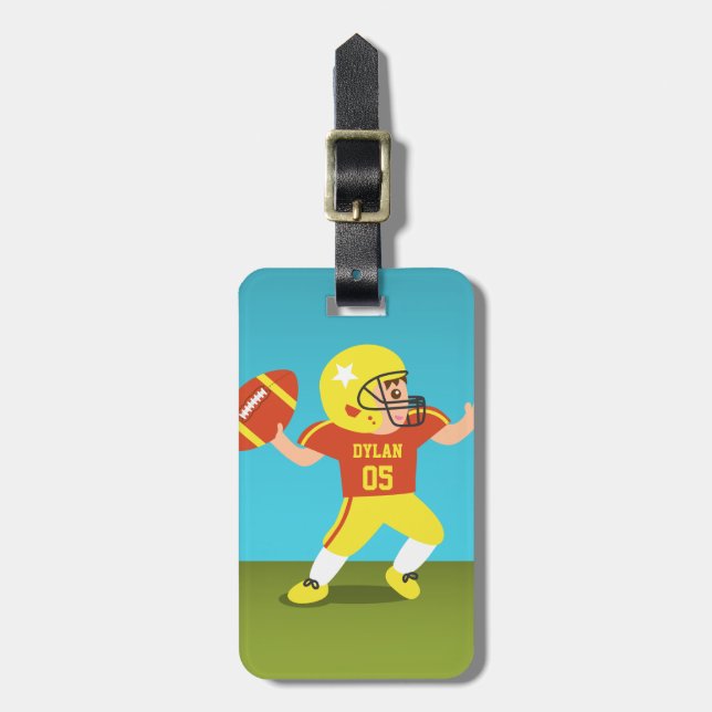American Football Boy Kids Personalized Luggage Tag (Front Vertical)