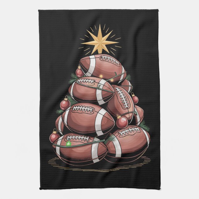 American Football Christmas Tree Xmas Pyjamas  Kitchen Towel (Vertical)