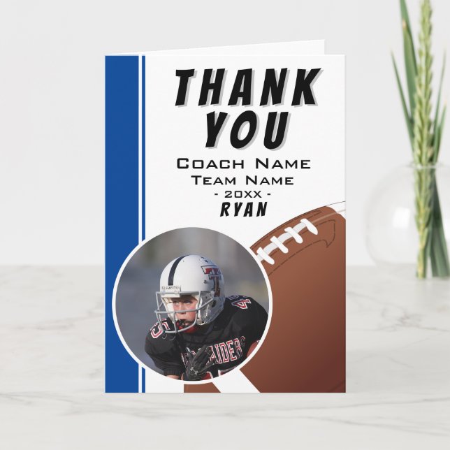 American Football Coach Football Ball Photo Thank You Card (Front)
