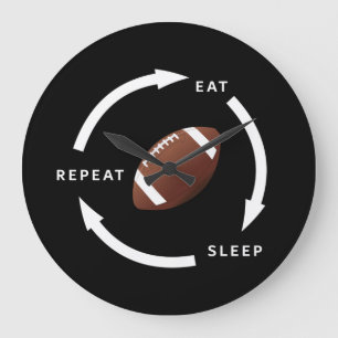 American Football Eat Sleep Repeat Sports Fan Role Large Clock