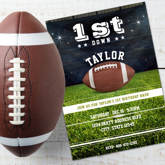 American Football Field 1st Birthday Party Invitation (American Football Field 1st Birthday Party Invitation)