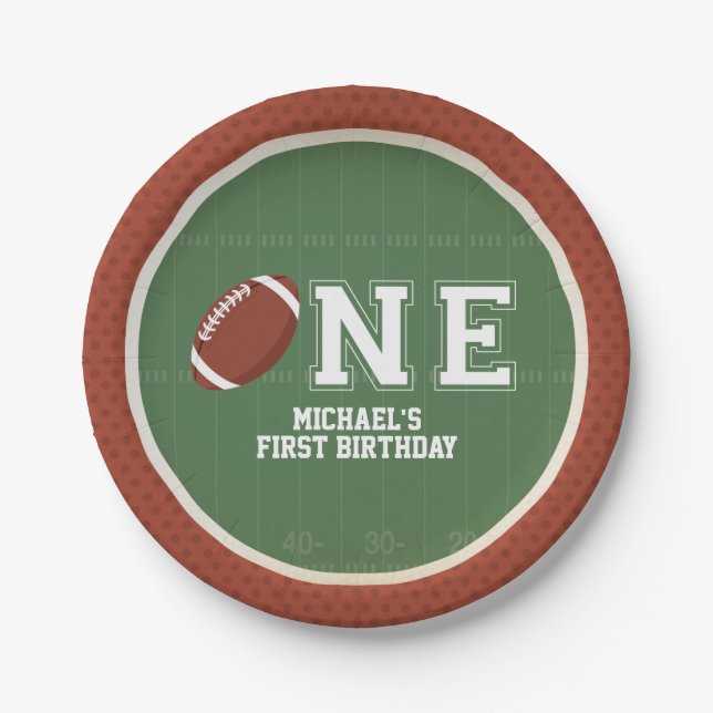 American Football First Birthday Paper Plate (Front)