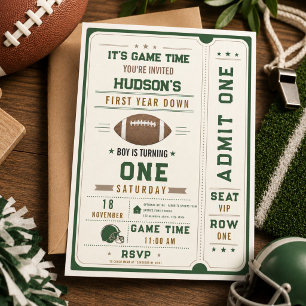 American Football First Year Down 1st Birthday Invitation