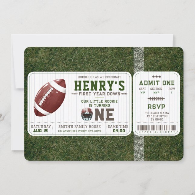 American Football First Year Down 1st Birthday Invitation (Front)