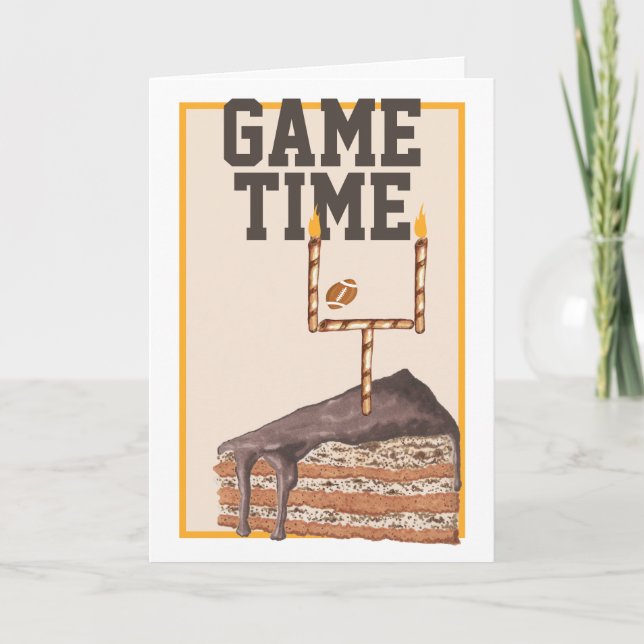 American Football Game Time Choc Cake Birthday Card (Front)