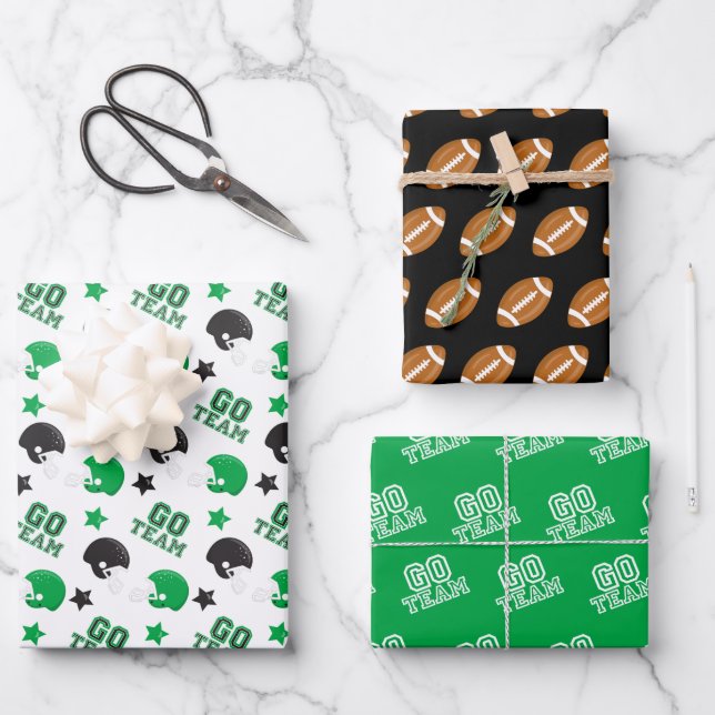 American Football Green and Black Patterns Wrapping Paper Sheet (Front)
