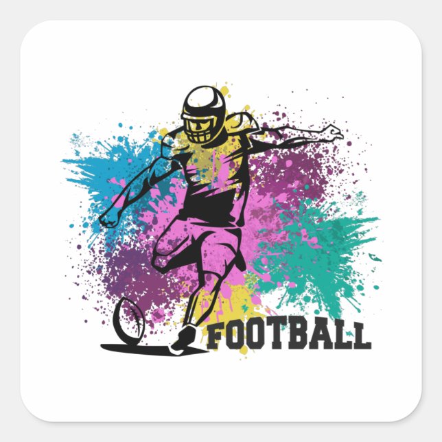 American Football Grungy Colour Splashes Square Sticker (Front)