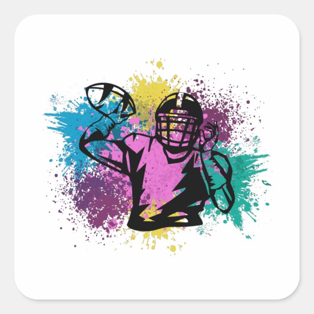 American Football Grungy Colour Splashes Square Sticker (Front)