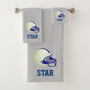 American Football Helmet & Text on Light Grey Bath Towel Set