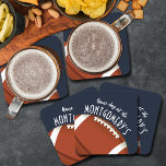American Football Navy Blue Square Paper Coaster<br><div class="desc">Customizable paper coasters feature an American football on navy blue and the words "It's Game Day!" along with your last name. MORE colours and matching items in our store.</div>