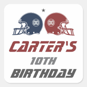 American Football Navy Red, Any Age Birthday Party Square Sticker