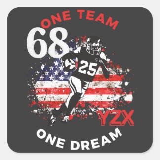 American football, one team one dream square sticker