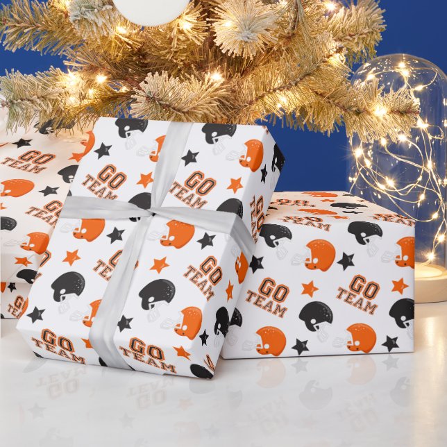 American Football Orange and Black Patterns Wrapping Paper (Holidays)