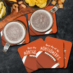 American Football Orange Square Paper Coaster<br><div class="desc">Customizable paper coasters feature an American football on orange and the words "It's Game Day!" along with your last name. MORE colours and matching items in our store.</div>