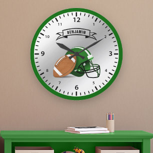 American Football Personalized Name Boys Room Large Clock