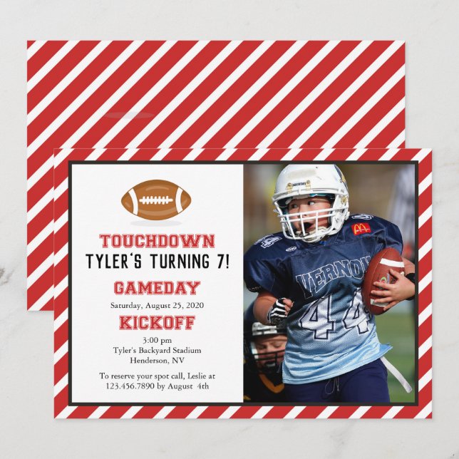 American Football Photo Birthday Invitation (Front/Back)