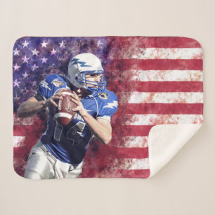 American Football Player & Flag Patriotic Sherpa Blanket