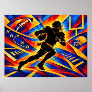 American Football Player in Action Silhouette Poster