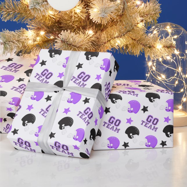 American Football Purple and Black Patterns Wrapping Paper (Holidays)