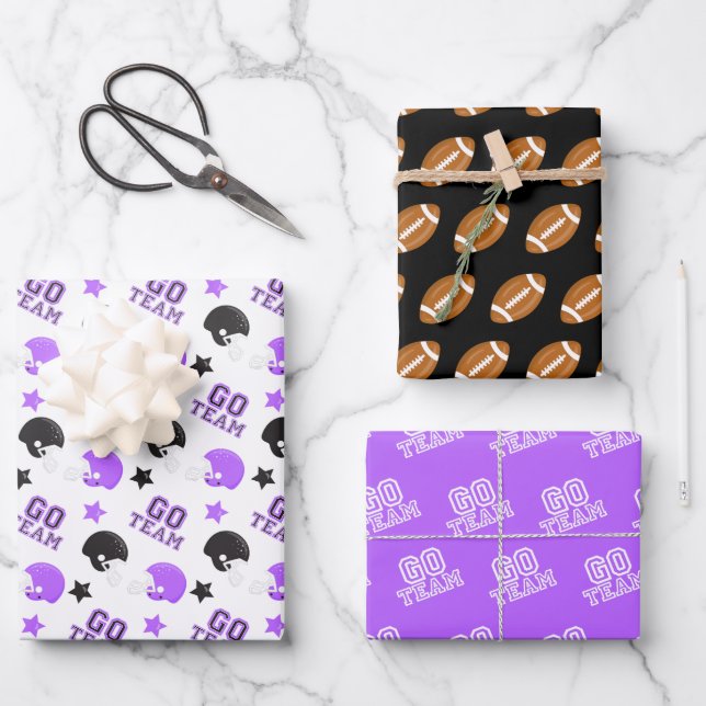 American Football Purple and Black Patterns Wrapping Paper Sheet (Front)