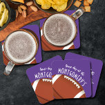 American Football Purple Square Paper Coaster<br><div class="desc">Customizable paper coasters feature an American football on purple and the words "It's Game Day!" along with your last name. MORE colours and matching items in our store.</div>