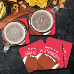 American Football Red Square Paper Coaster<br><div class="desc">Customizable paper coasters feature an American football on red and the words "It's Game Day!" along with your last name. MORE colours and matching items in our store.</div>