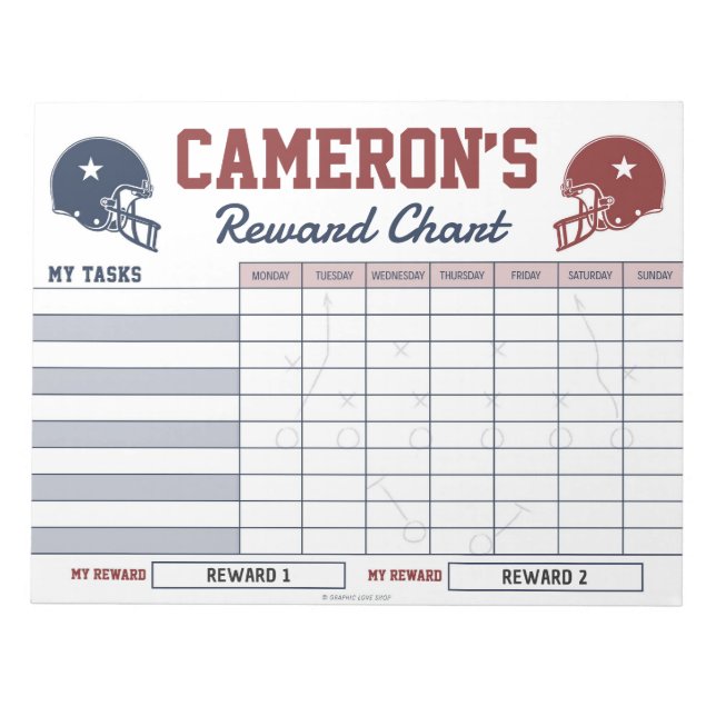 American Football Reward Chart Personalized Notepad (Front)