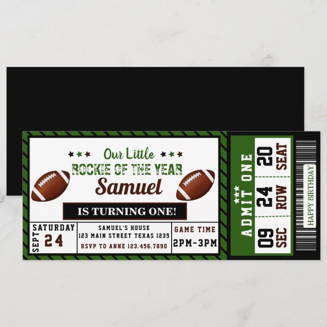 American Football Roockie of the year Birthday Invitation (Front/Back)