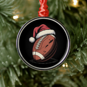 American Football Santa Hat Sports Christmas Xmas Metal Ornament