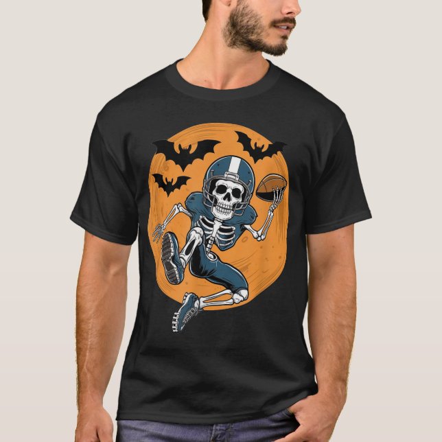  American Football Skeleton Halloween Sport  T-Shirt (Front)