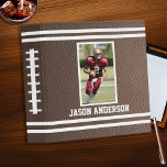 American Football Sport Portrait Photo Scrapbook Binder<br><div class="desc">Enjoy this really customizable American football themed scrapbook album!  Personalize with a portrait photo and name on front,  and jersey number on back.  Brown photo leather background with double white stripes across top and bottom,  and laced spine.</div>
