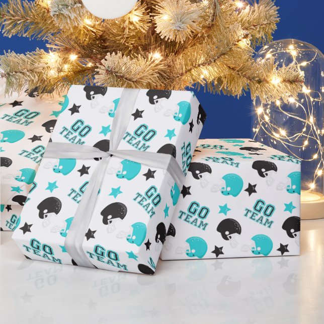 American Football Turquoise Blue and Black Pattern Wrapping Paper (Holidays)