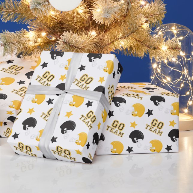 American Football Yellow and Black Patterns Wrapping Paper (Holidays)