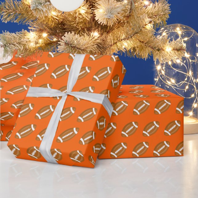 American Footballs on Orange Wrapping Paper (Holidays)