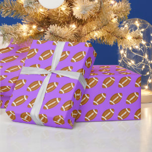 American Footballs on Purple Wrapping Paper