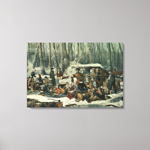 American Forest Scene - Maple Sugaring, 1856 Canvas Print