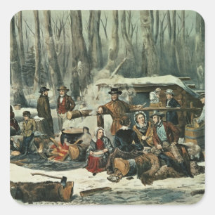 American Forest Scene - Maple Sugaring, 1856 Square Sticker