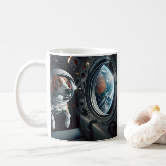 American Foxhound Astronaut in Outer Space Blue Coffee Mug