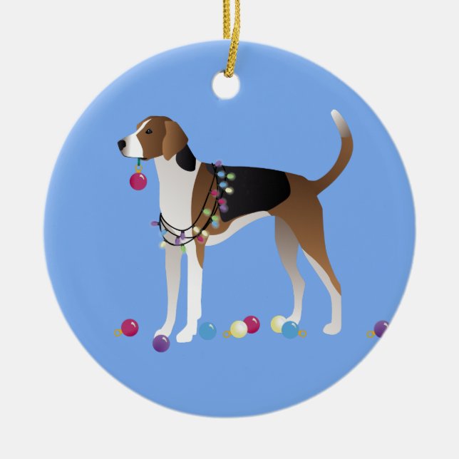 American Foxhound Christmas Design Ceramic Ornament (Front)