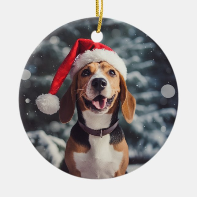 American Foxhound Dog Christmas Keepsake Ceramic Ornament (Front)