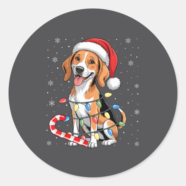 American Foxhound Dog Ugly Christmas Candy Cane Tr Classic Round Sticker (Front)