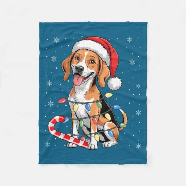 American Foxhound Dog Ugly Christmas Candy Cane Tr Fleece Blanket (Front)