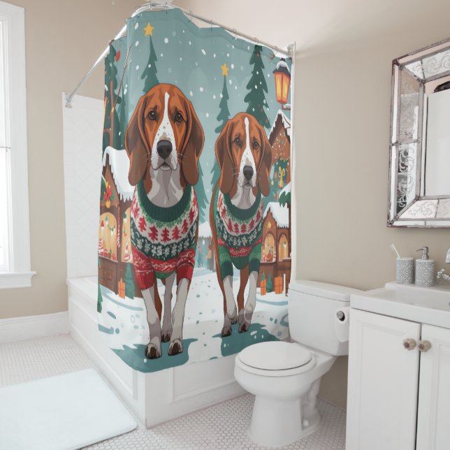 American Foxhound Dogs Christmas Snow Holiday (In Situ)