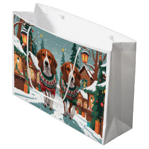 American Foxhound Dogs Christmas Snow Holiday Large Gift Bag