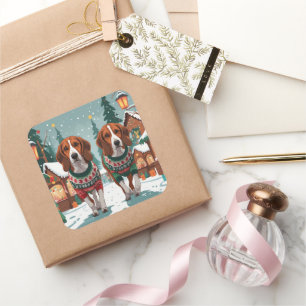 American Foxhound Dogs Christmas Snow Holiday Square Sticker