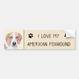 American Foxhound Painting - Cute Original Dog Art Bumper Sticker