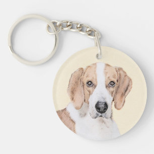 American Foxhound Painting - Cute Original Dog Art Keychain