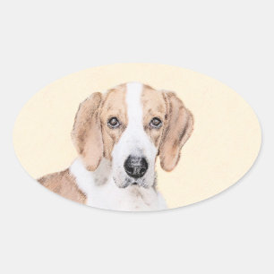 American Foxhound Painting - Cute Original Dog Art Oval Sticker