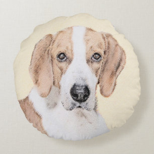 American Foxhound Painting - Cute Original Dog Art Round Pillow