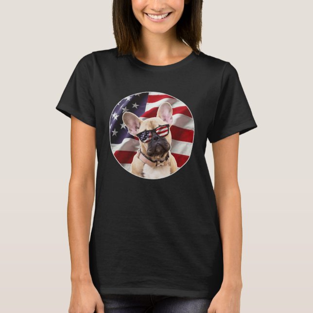 American Frenchie Dog  USA Flag T-Shirt (Front)